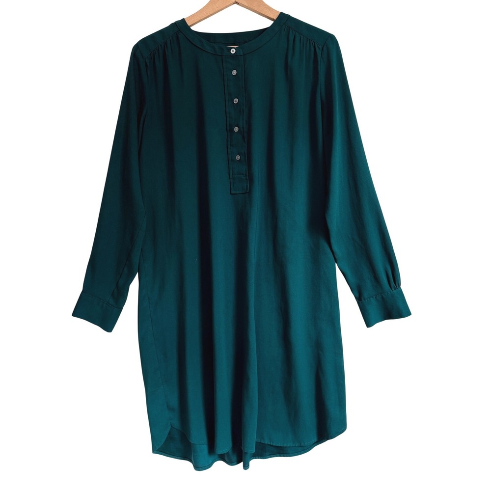 Ann Taylor LOFT Womens Dark Teal Long Sleeve Button Front Tunic‎ Dress Size M